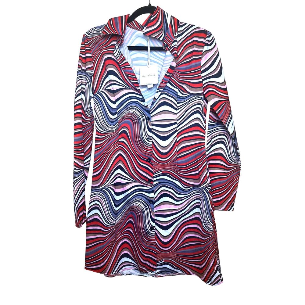 Love + Harmony Size Medium Shirt Dress Button Down Psychedelic Trippy Print NWT